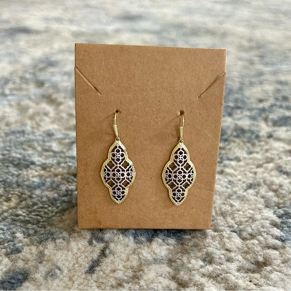 Kendra Scott Gold and Silver Filigree Drop Earrings